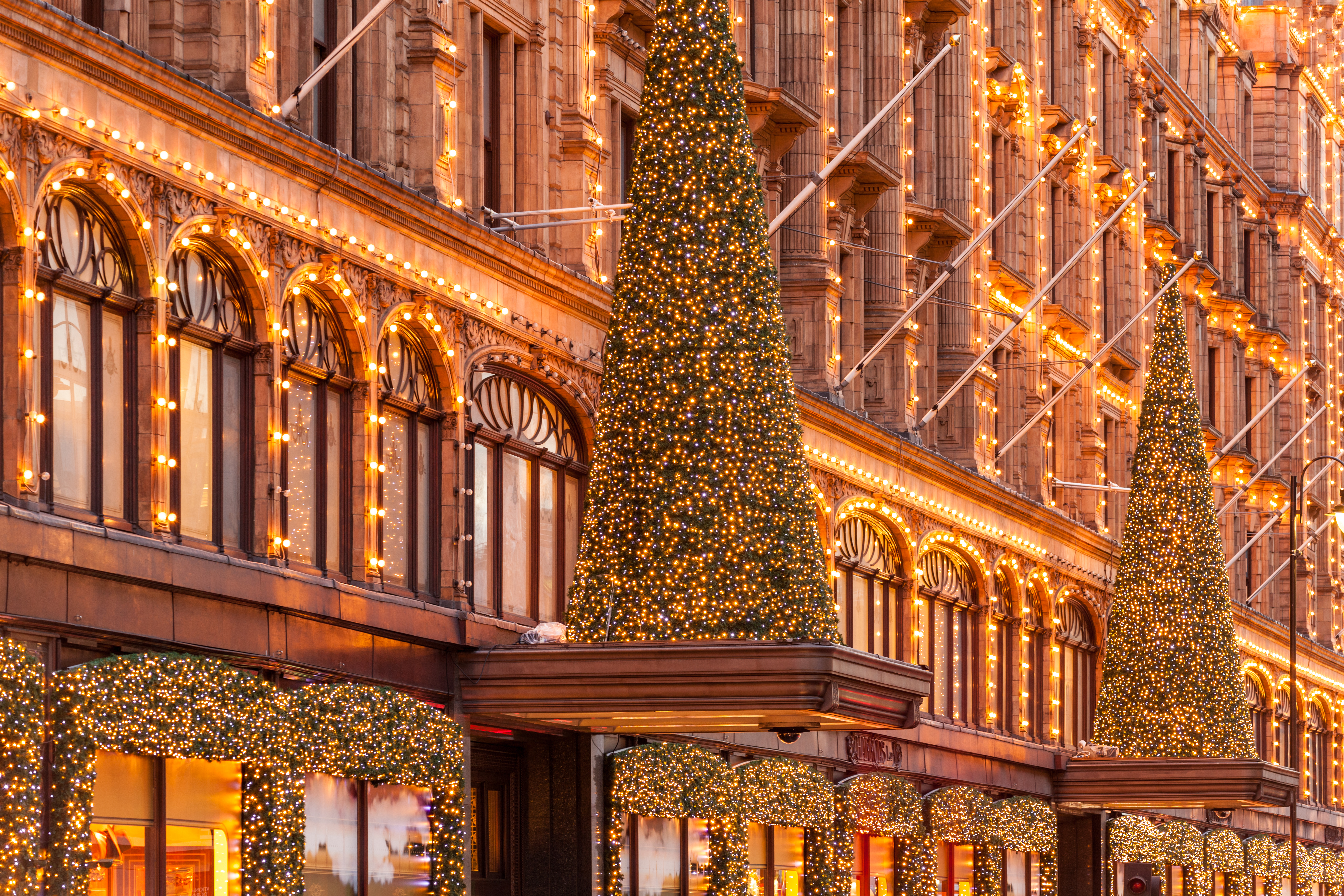 Harrods Stores Facade With Christmas Time